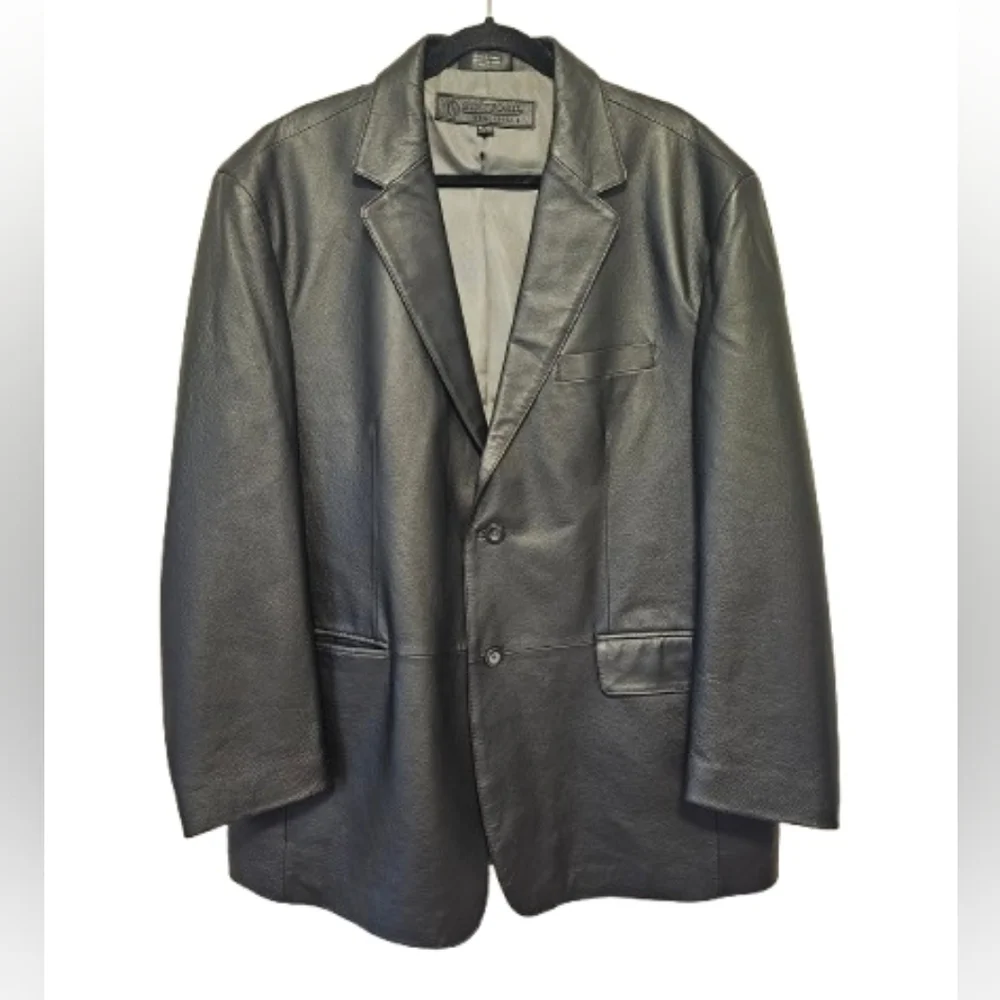 Stafford Essentials Black Leather Blazer Mens Size XL